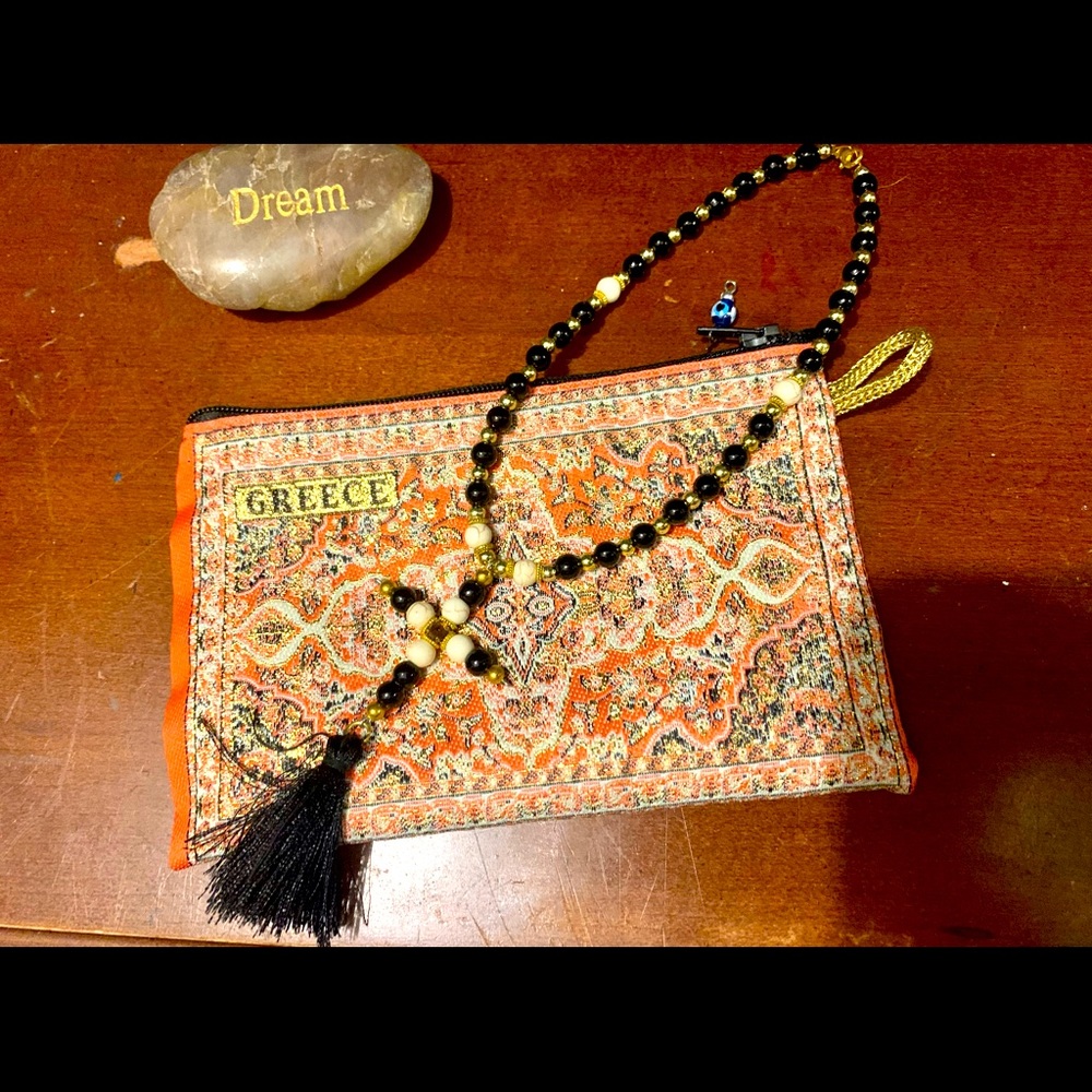 From Greece!!Handmade rosary and pouch